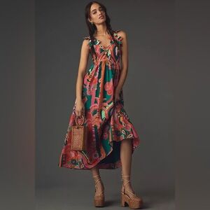 Farm Rio Pleated Palm Midi Dress **flawed**